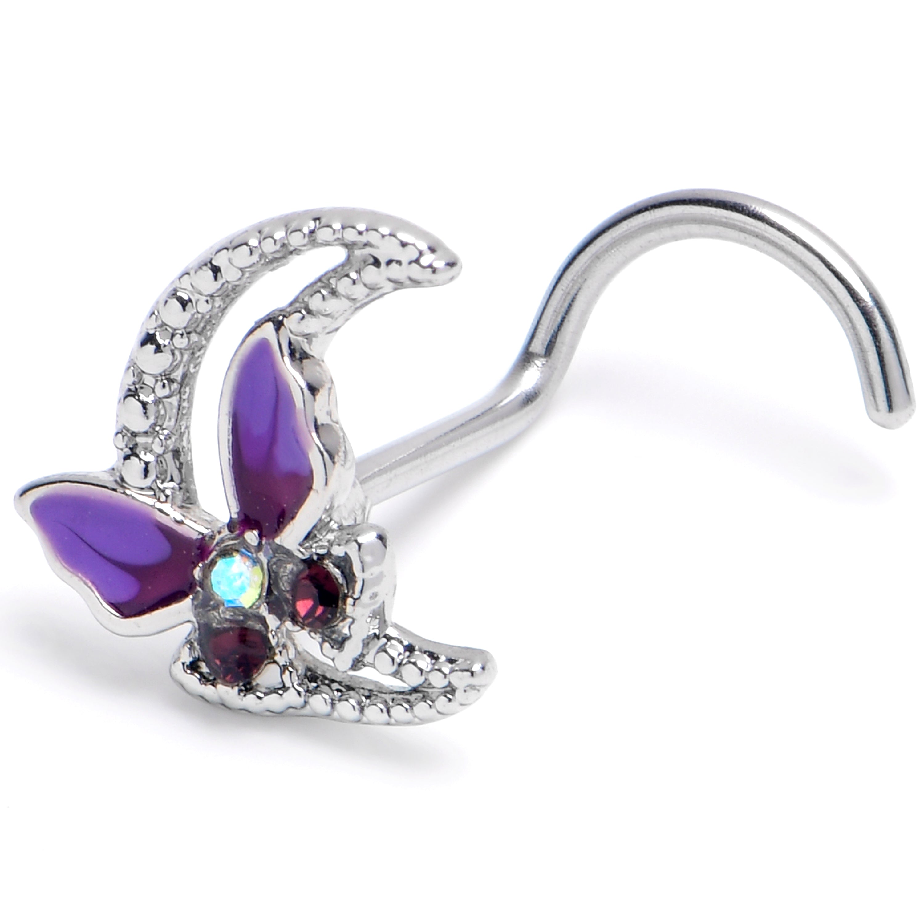 Nose stud with coloured butterfly of gems