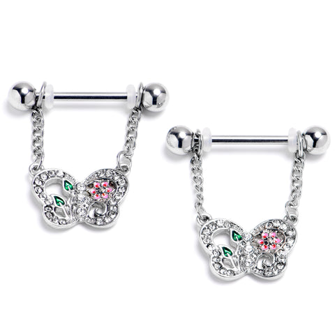 Pink CZ Gem Lacy Heart Dangle Barbell Nipple Ring Set – BodyCandy