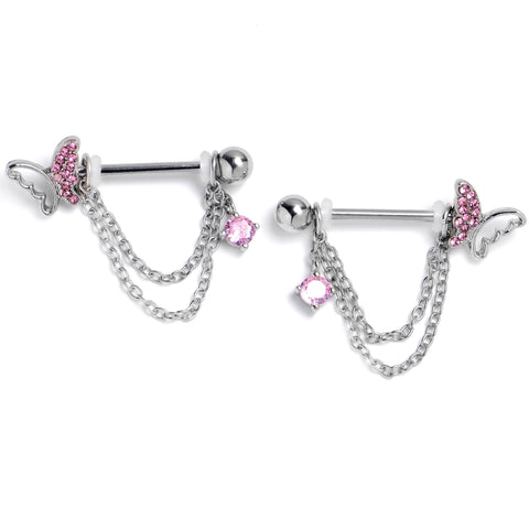 Pink CZ Gem Lacy Heart Dangle Barbell Nipple Ring Set – BodyCandy
