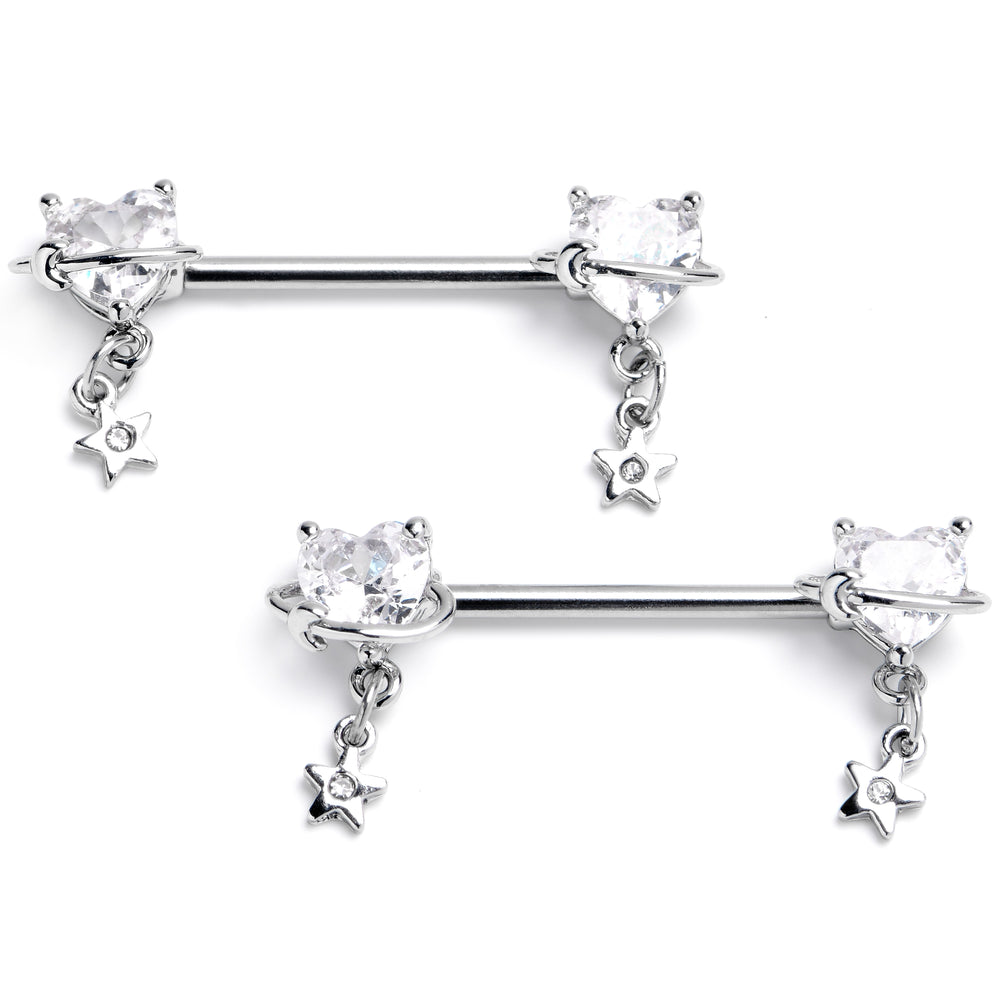 14 Gauge Fusion of Love Arrow Heart Dangle Nipple Ring Set