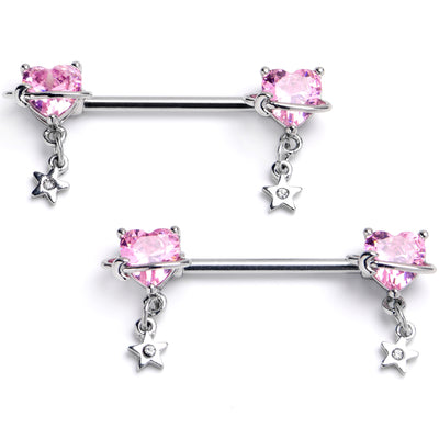 14 Gauge Fusion of Love Arrow Heart Dangle Nipple Ring Set