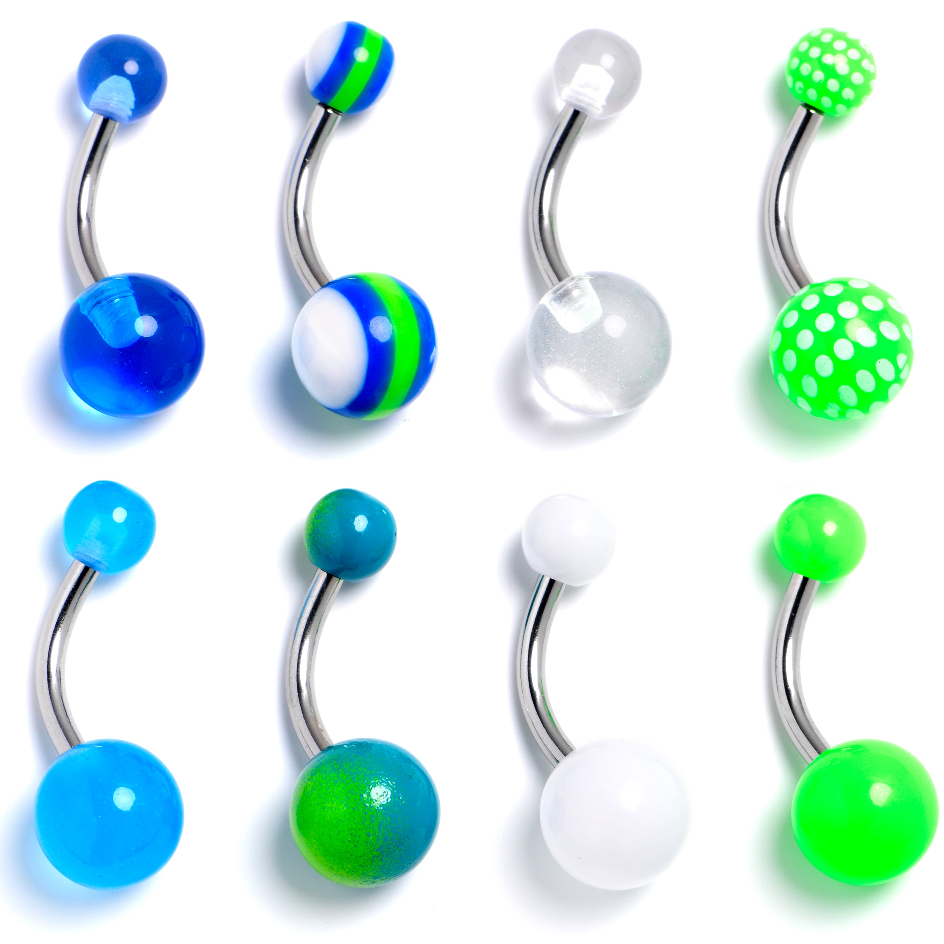 Image of Blue White Green Belly Ring Set of 8