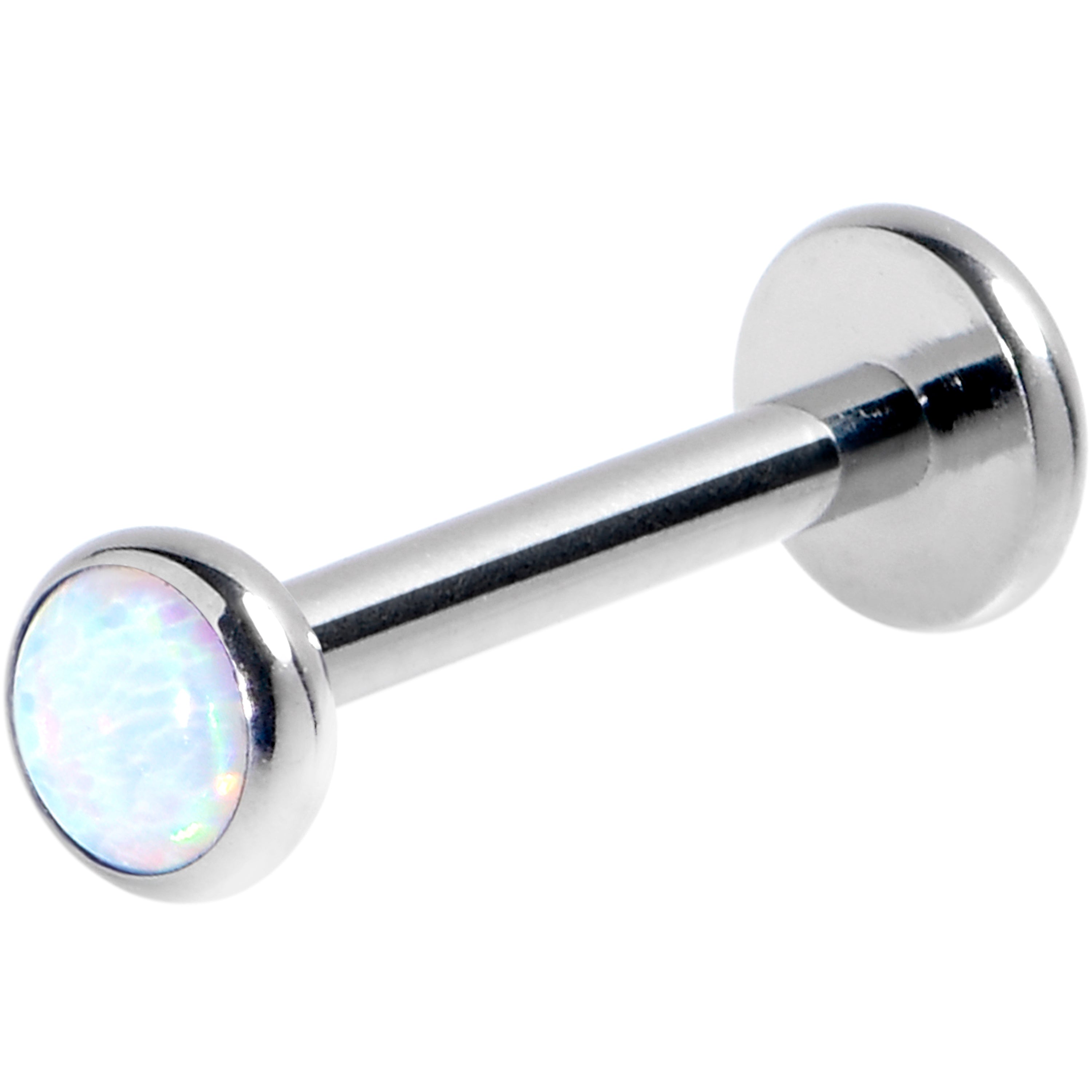 Image of 16 Gauge 5/16 White Synthetic Opal G23 Titanium Threadless Labret Tragus