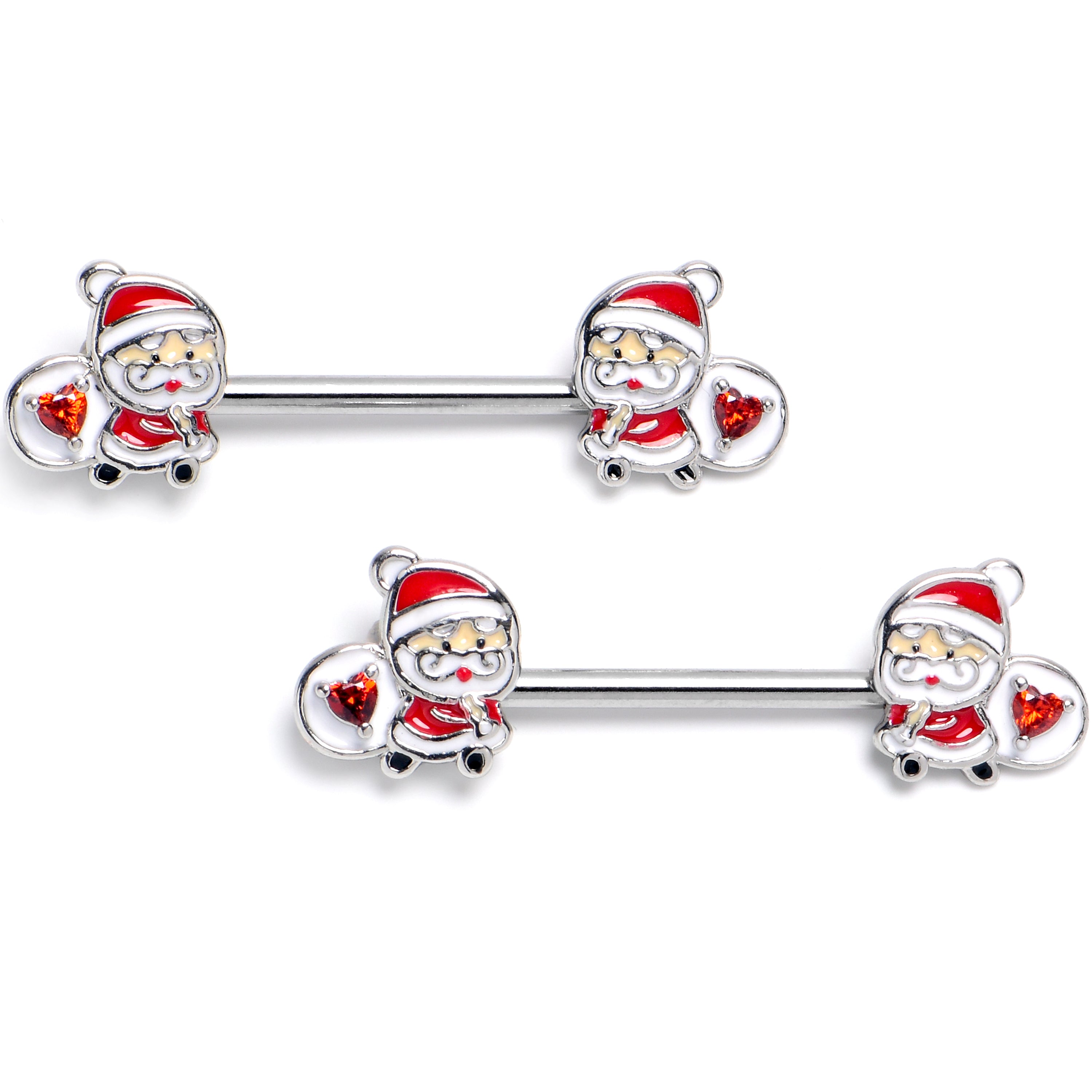 14 Gauge 11/16 Ho Ho Ho Santa Christmas Chain Dangle Nipple Ring Set