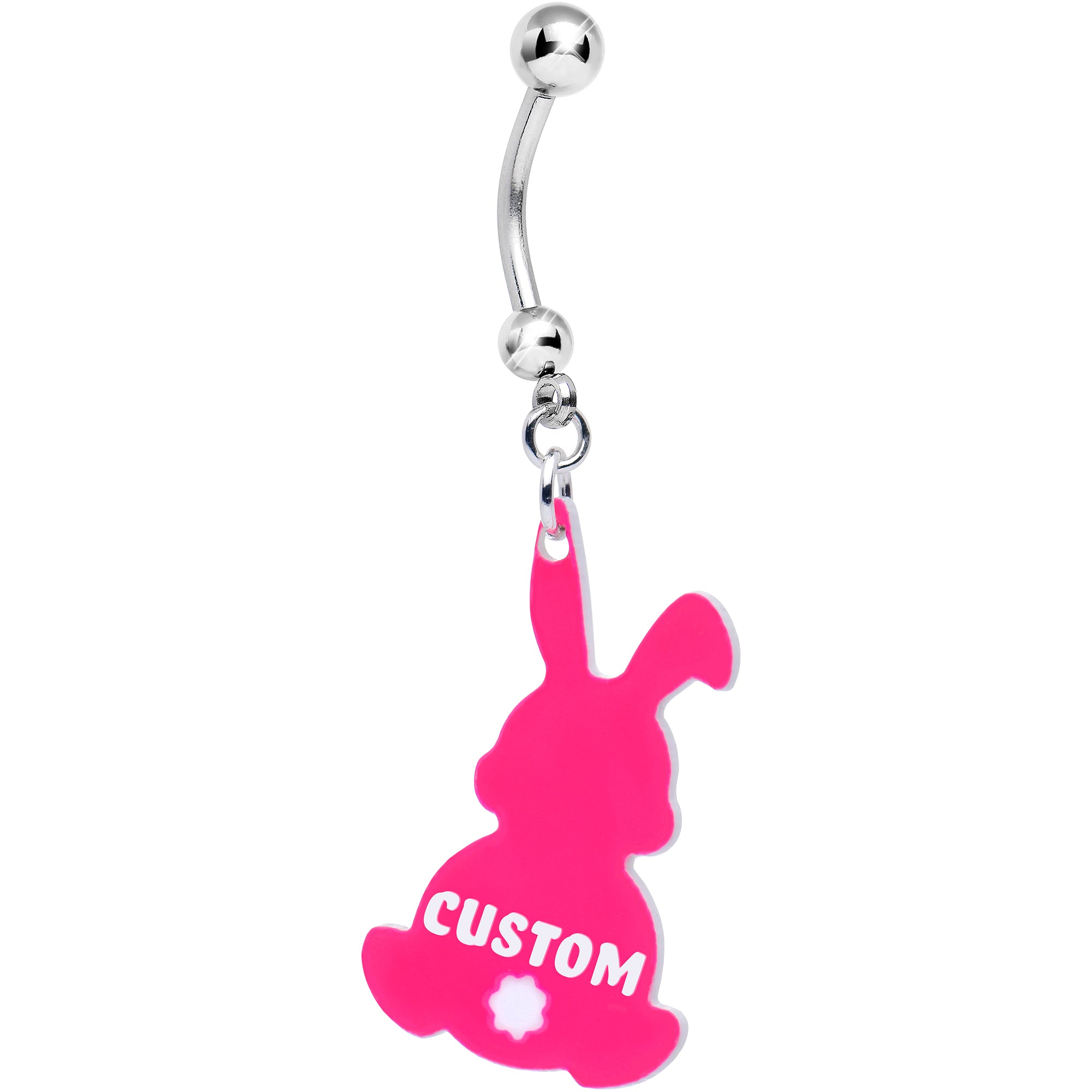 Image of Custom Pink Bunny Rabbit Personalized Dangle Belly Ring