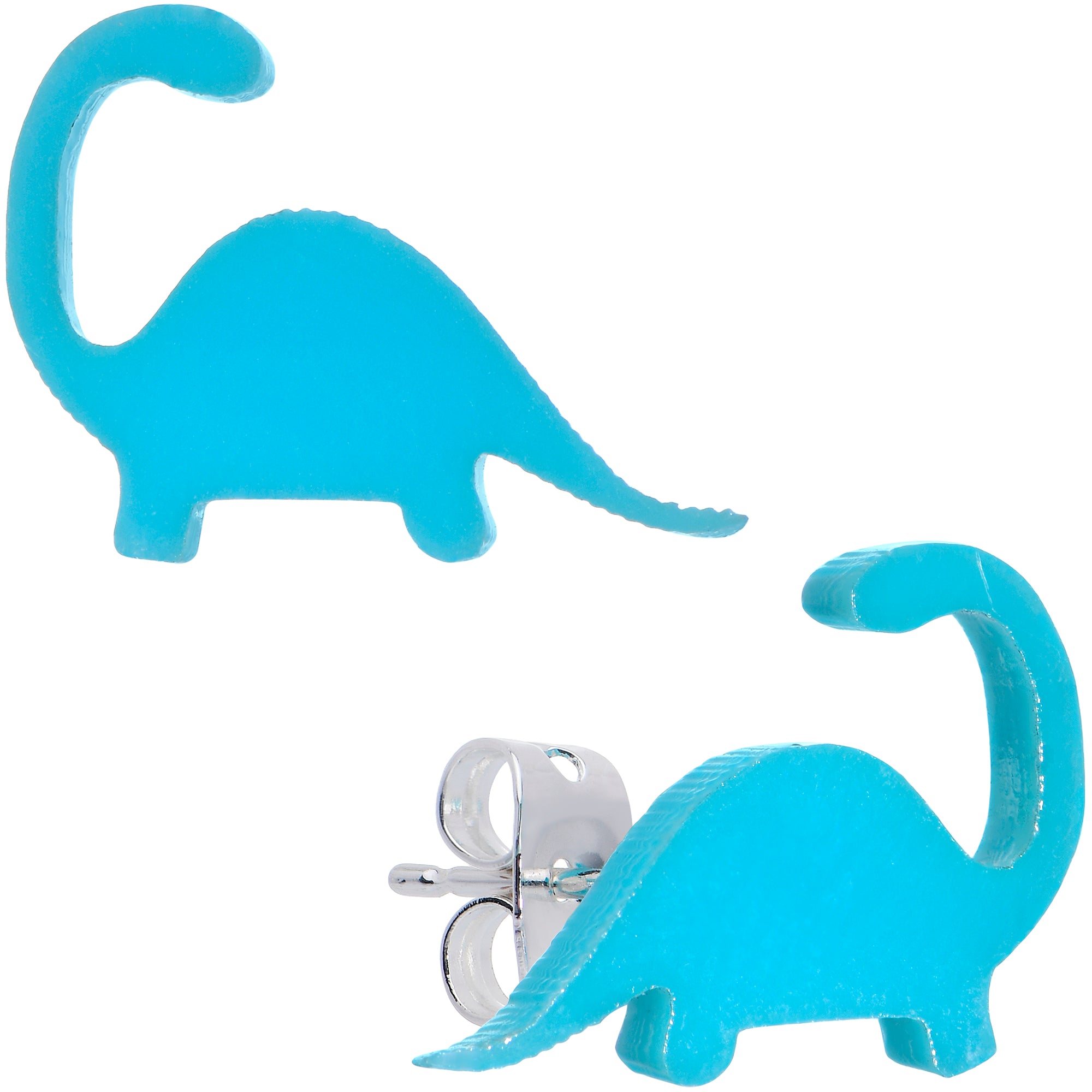 Image of Blue Acrylic Brontosaurus Dinosaur Stud Earrings