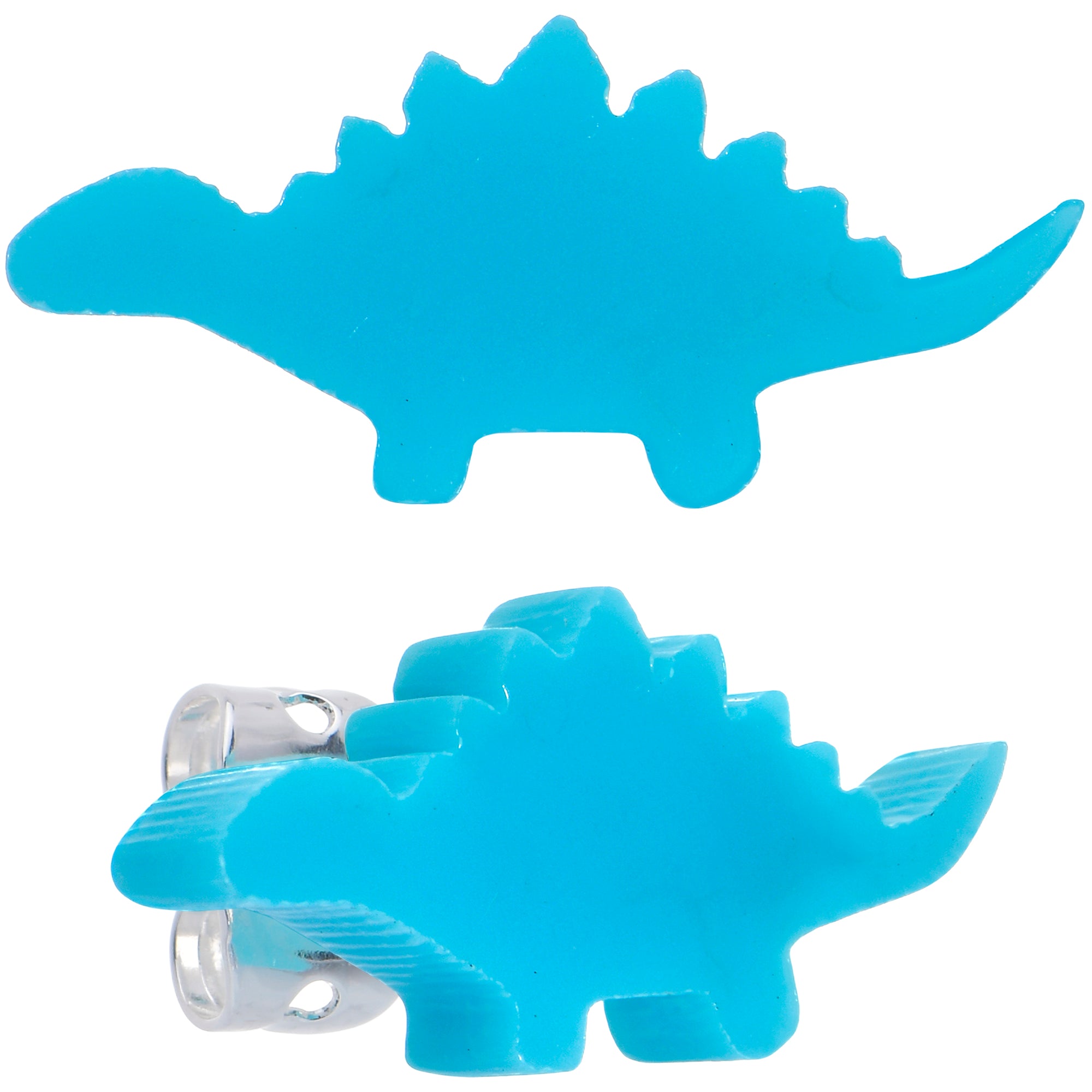 Image of Blue Acrylic Stegosaurus Dinosaur Stud Earrings
