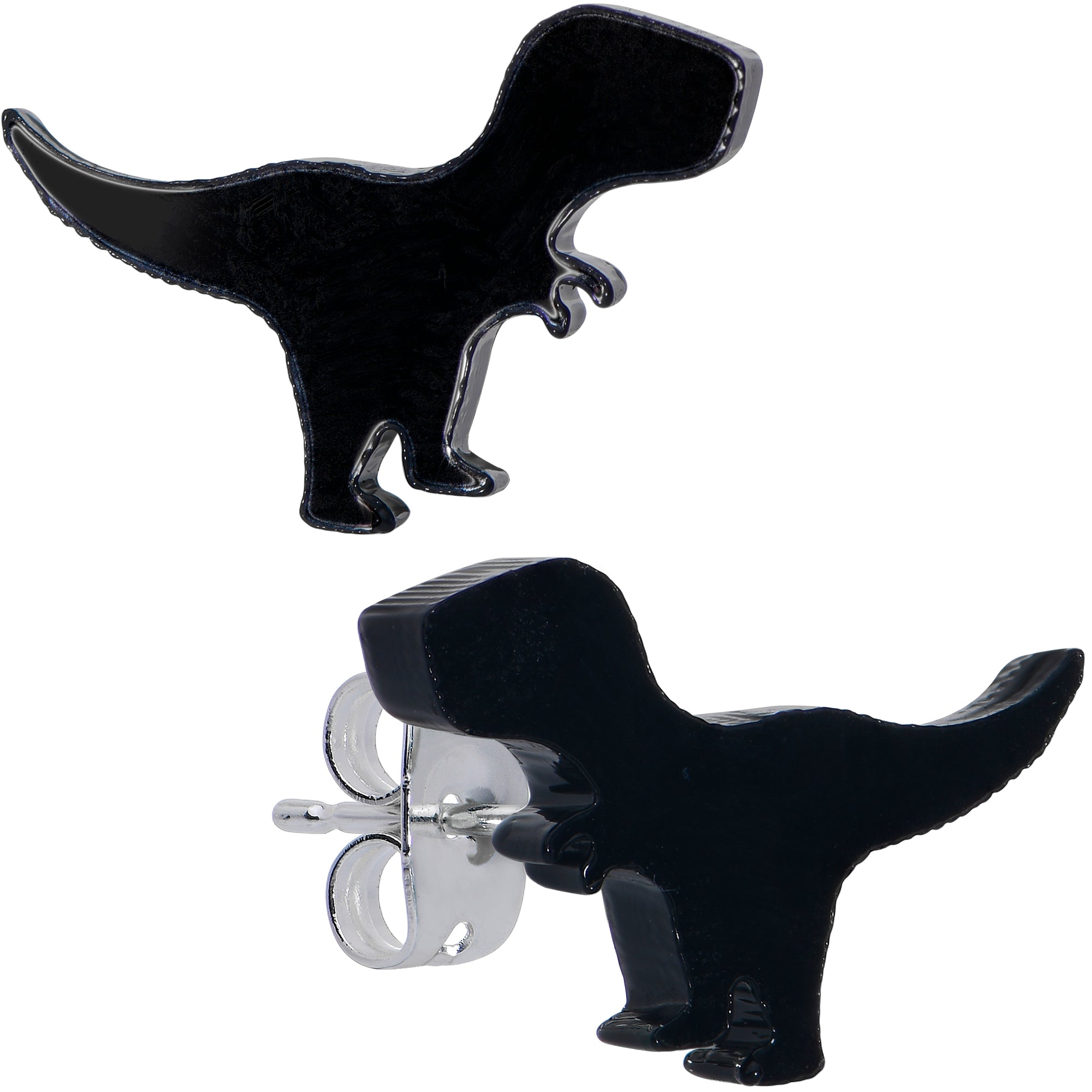 Image of Black Acrylic Tyrannosaurus Rex Dinosaur Stud Earrings