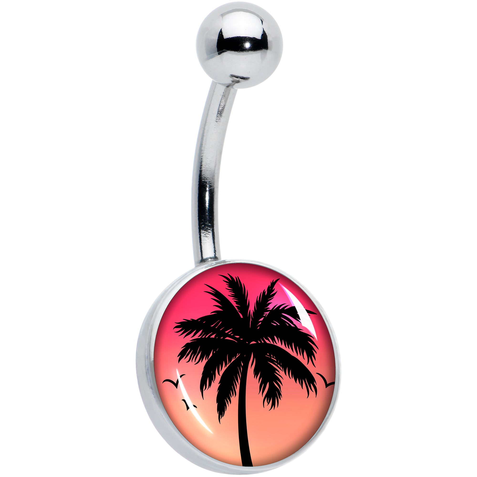 Image of Red Sunset Palm Tree Belly Ring