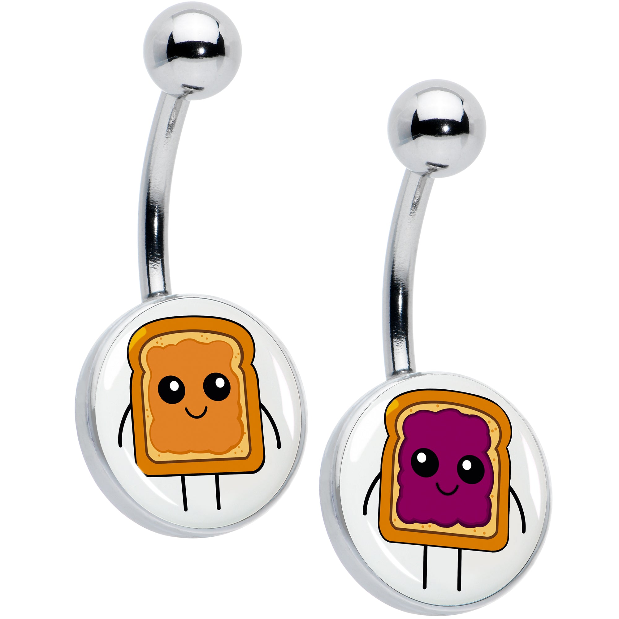 Image of PB and J Peanut Butter and Jelly Sandwich BFF Set of 2 Belly Rings