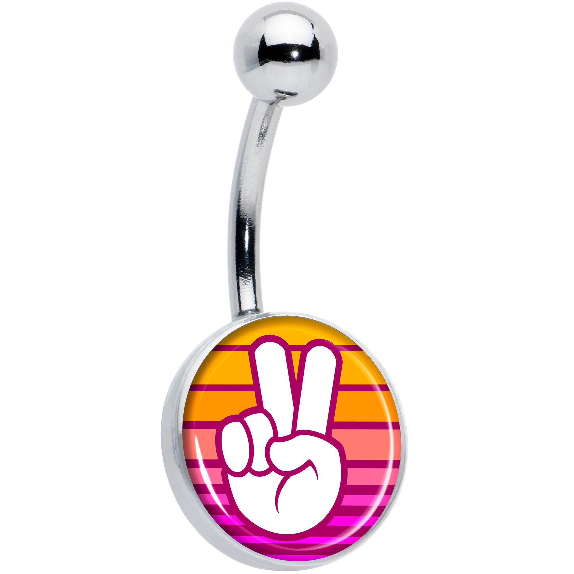 Image of Retro Stripes Peace Sign Fingers Belly Ring