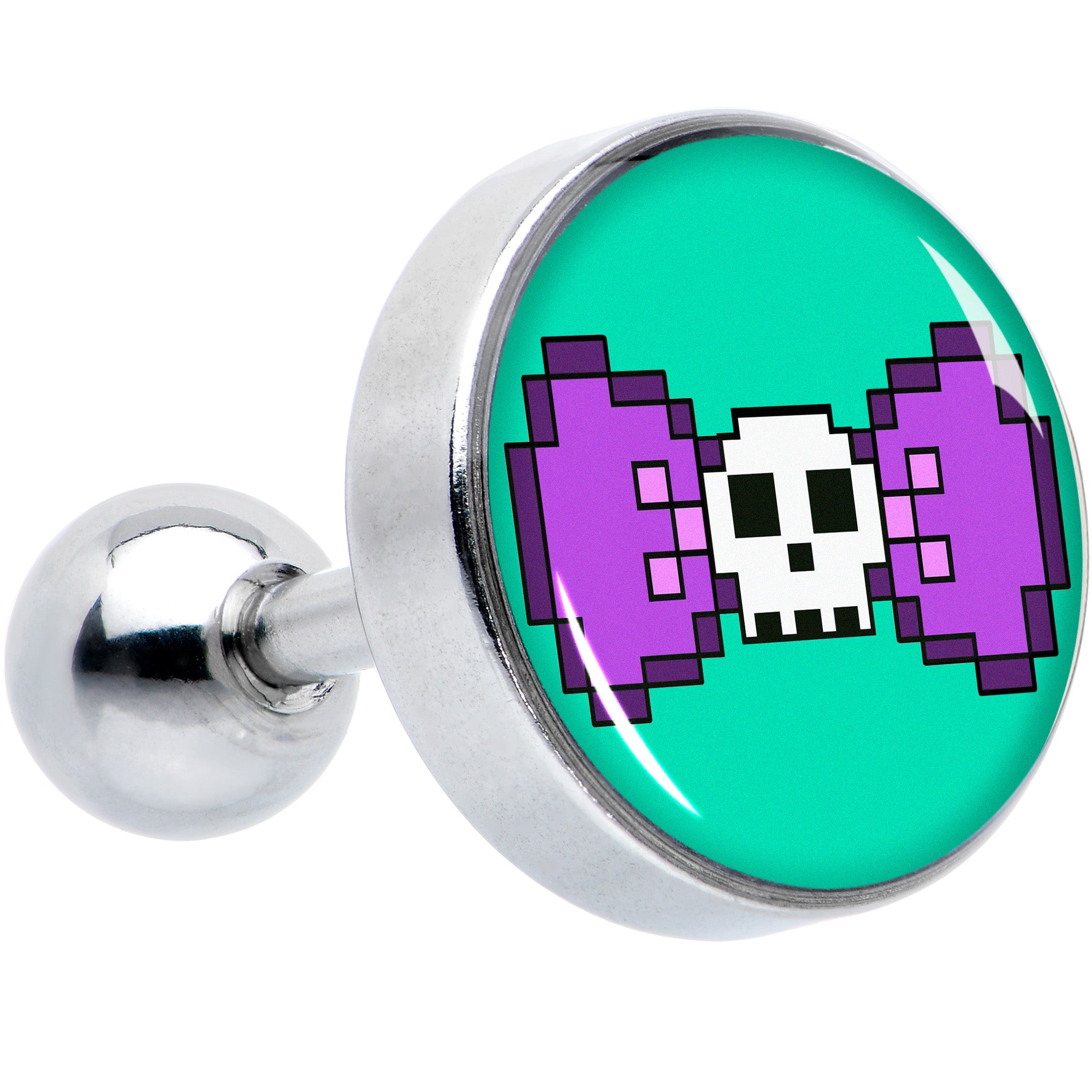 Image of 16 Gauge 1/4 Retro Pixel Skull Cartilage Tragus Earring