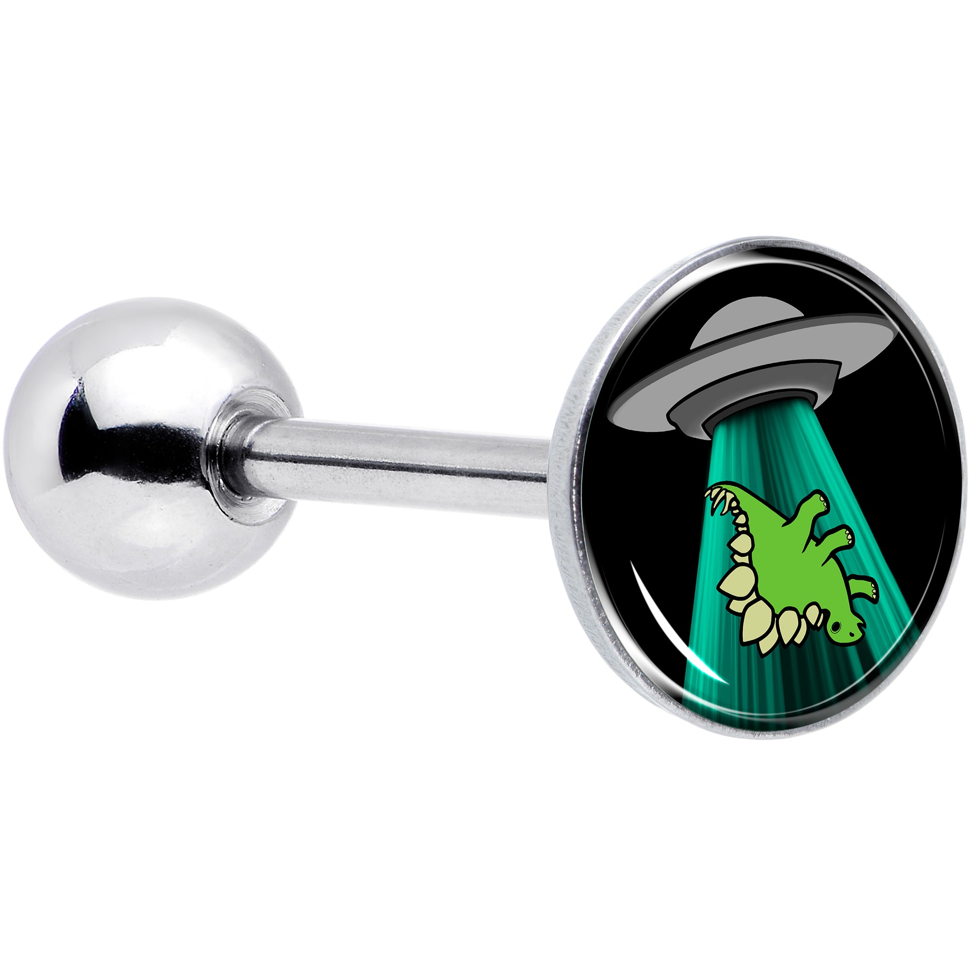 Image of Alien UFO Dinosaur Abduction Barbell Tongue Ring