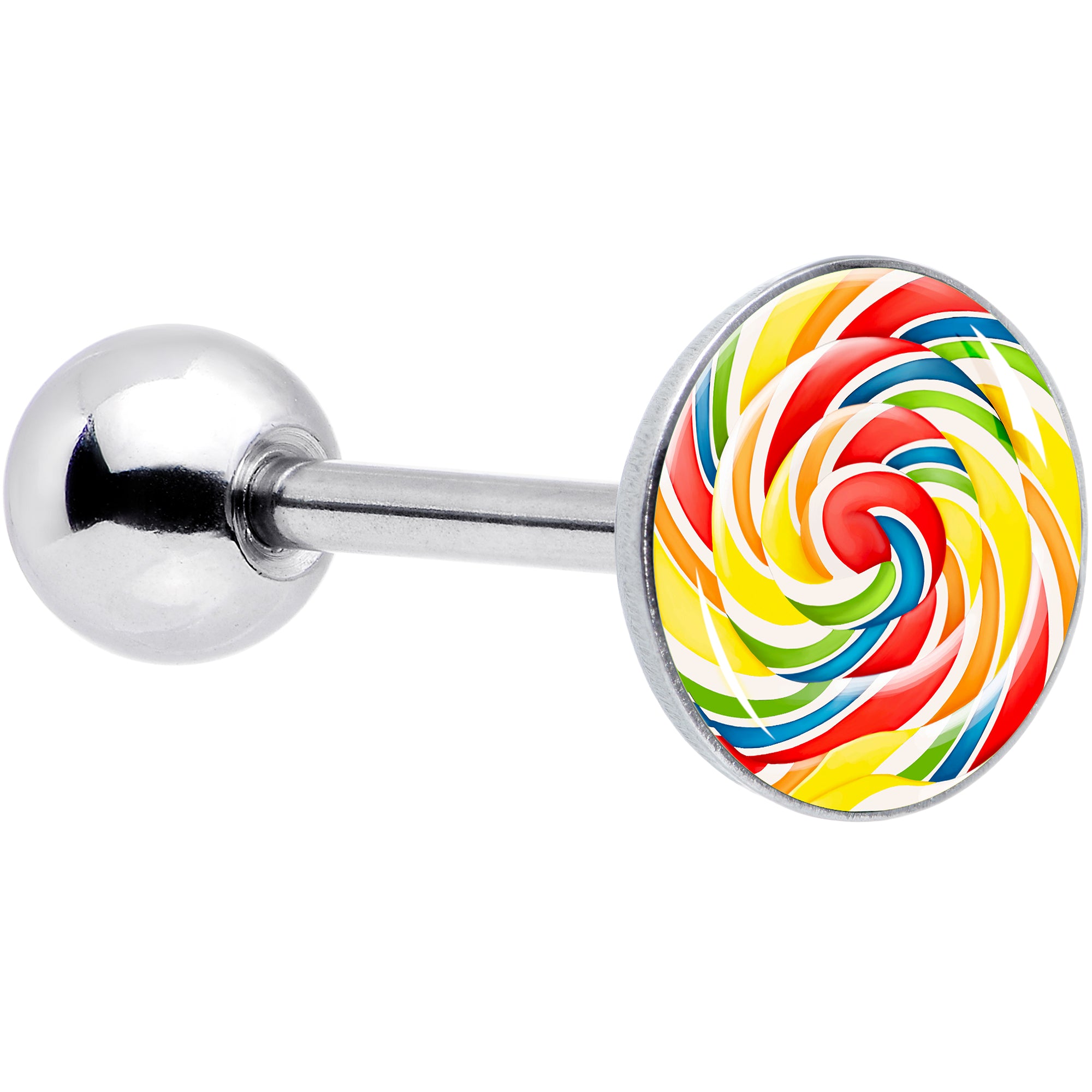 Image of Rainbow Swirl Lollipop Barbell Tongue Ring