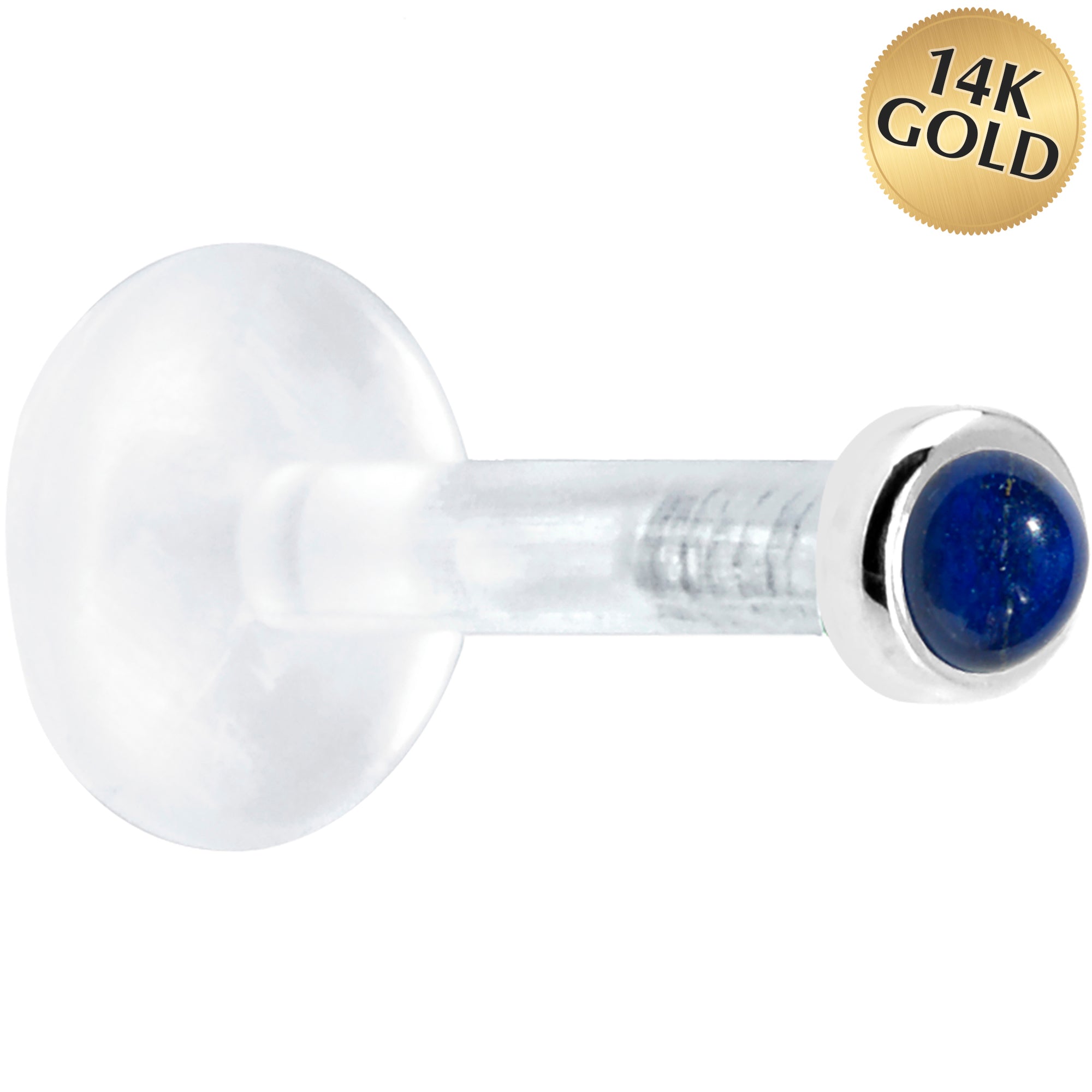 Image of Solid 14KT White Gold 2mm Genuine Blue Lapis Lazuli Bioplast Push in Labret