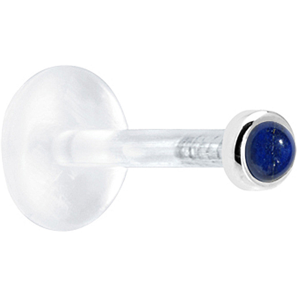 Solid 14KT White Gold 2mm Lapis Lazuli Straight Nose Ring