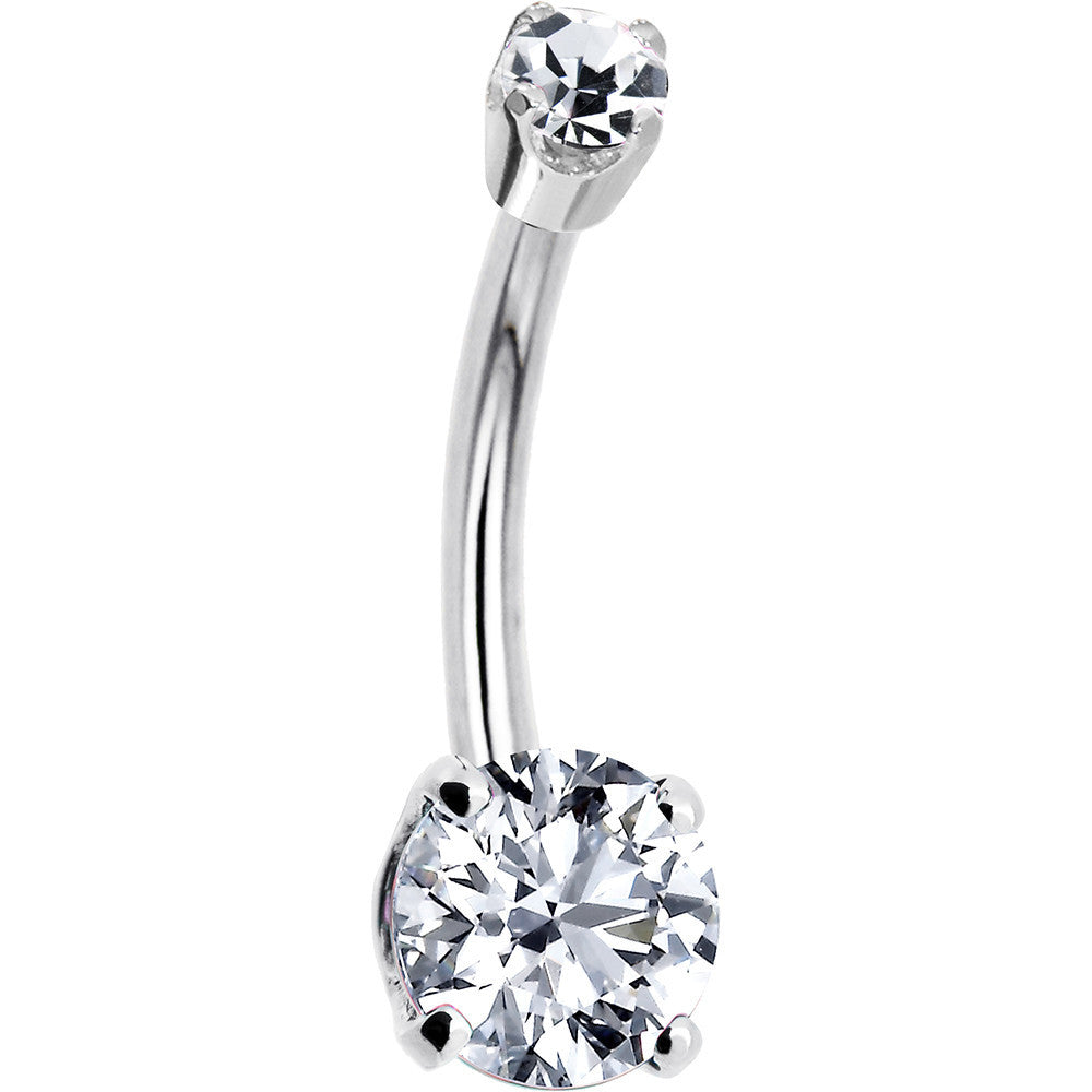 14K White Gold Clear Cubic Zirconia Round Belly Ring – BodyCandy