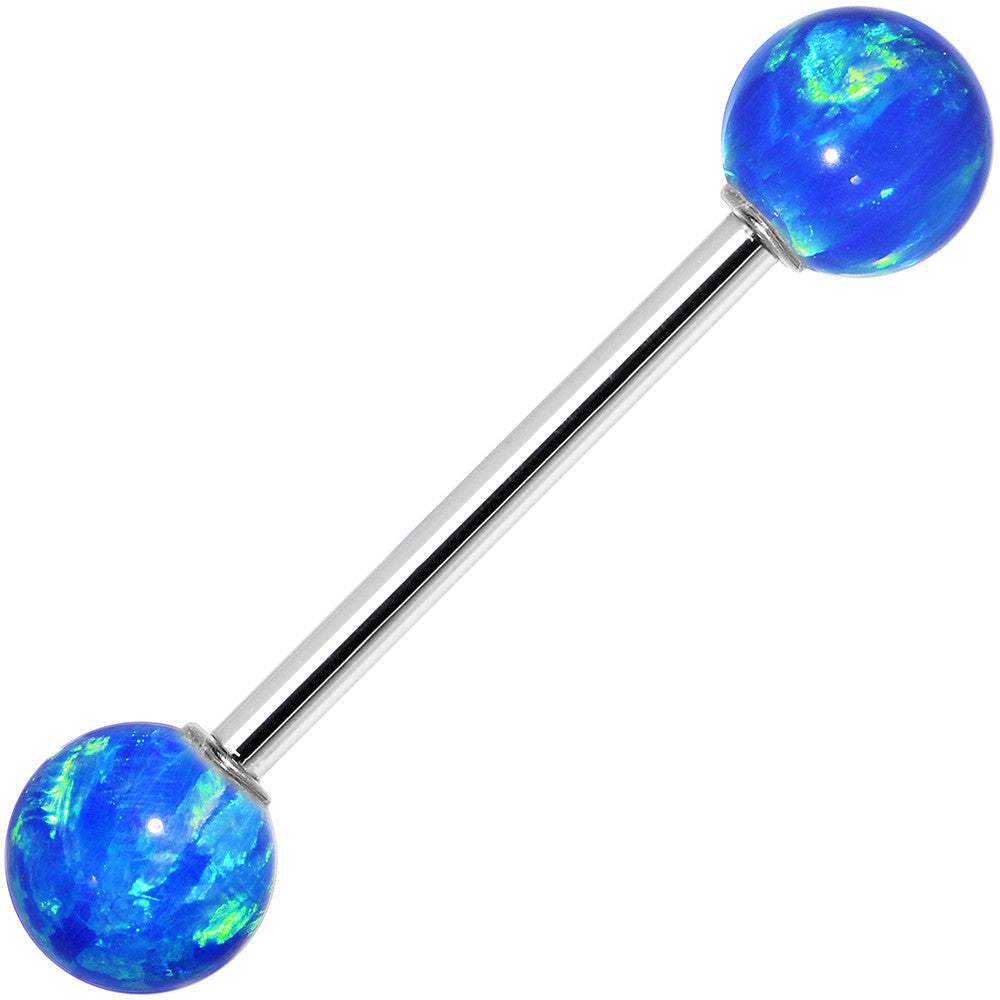 14kt White Gold 6mm Blue Synthetic Opal 