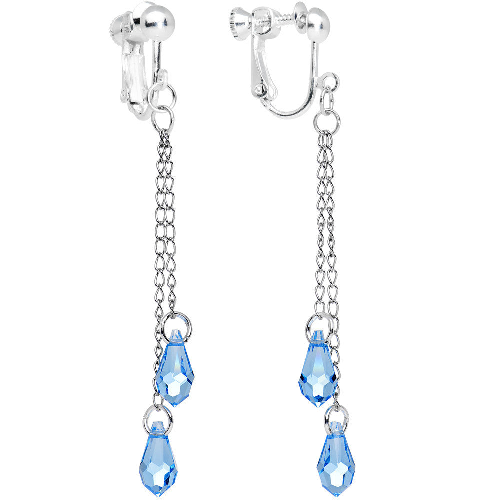 Aqua Droplet Chain Clip Earrings 