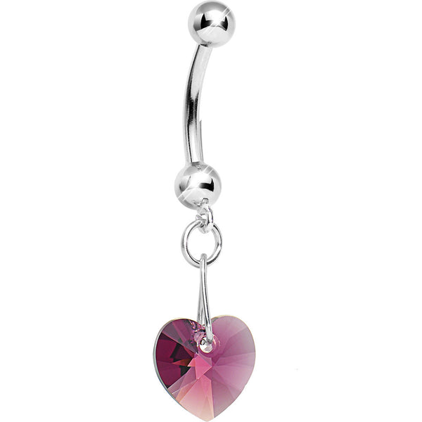 14kt White Gold February Belly Ring Created with Crystals