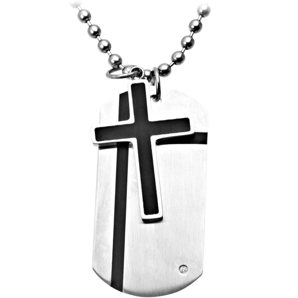 Inox Jewelry Men's 316L Stainless Steel Double Cross Dog Tag – BodyCandy