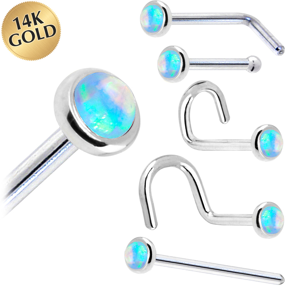 Tiny 22g Opal Nose Ring, Cork Screw, Press Fit, 316L Surgical Steel, Multicolor - Vital Body Jewelry Aurora Borealis