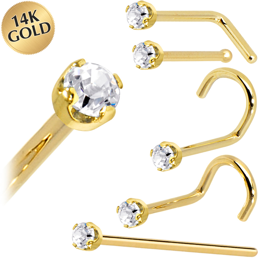 14k Solid Gold Nose Stud with Diamond CZ Small Micro Nose Bone Stud Fl –  Massete