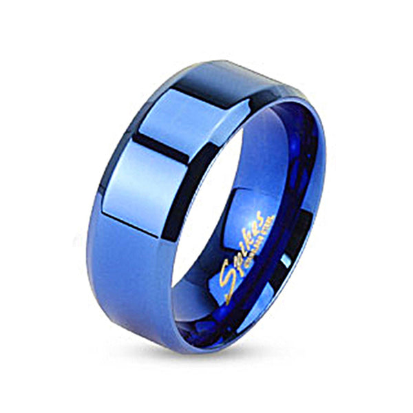 Spikes Stainless Steel 6mm Blue IP Beveled Edge Flat Band Ring – BodyCandy