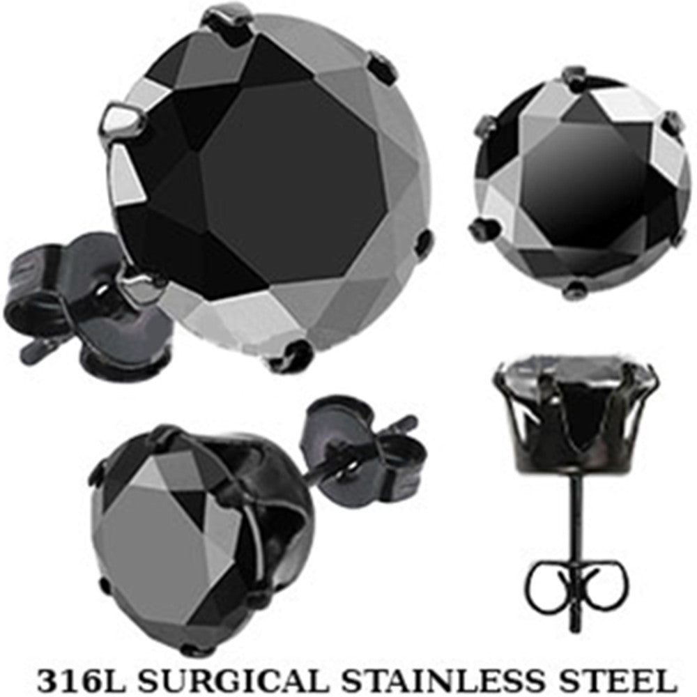 Image of Spikes Stainless Steel Black Round CZ Stud Earrings