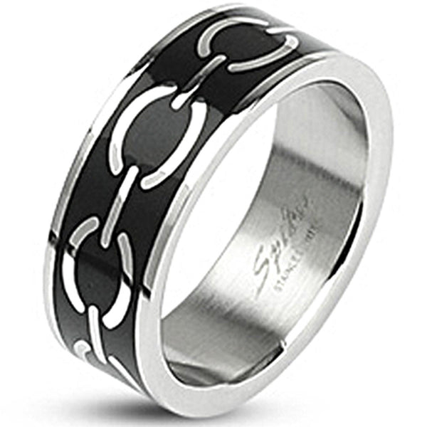 SPIKES 316L Stainless Steel Black Enamel Love Links WOMEN'S Ring ...