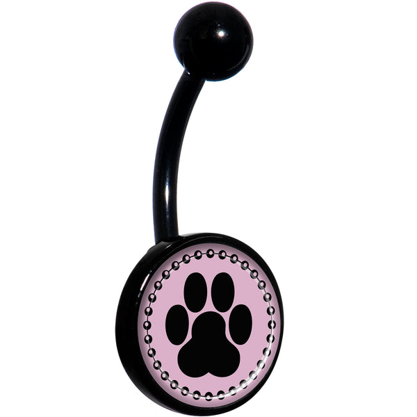 Black On Pink Paw Print Black Belly Ring Bodycandy