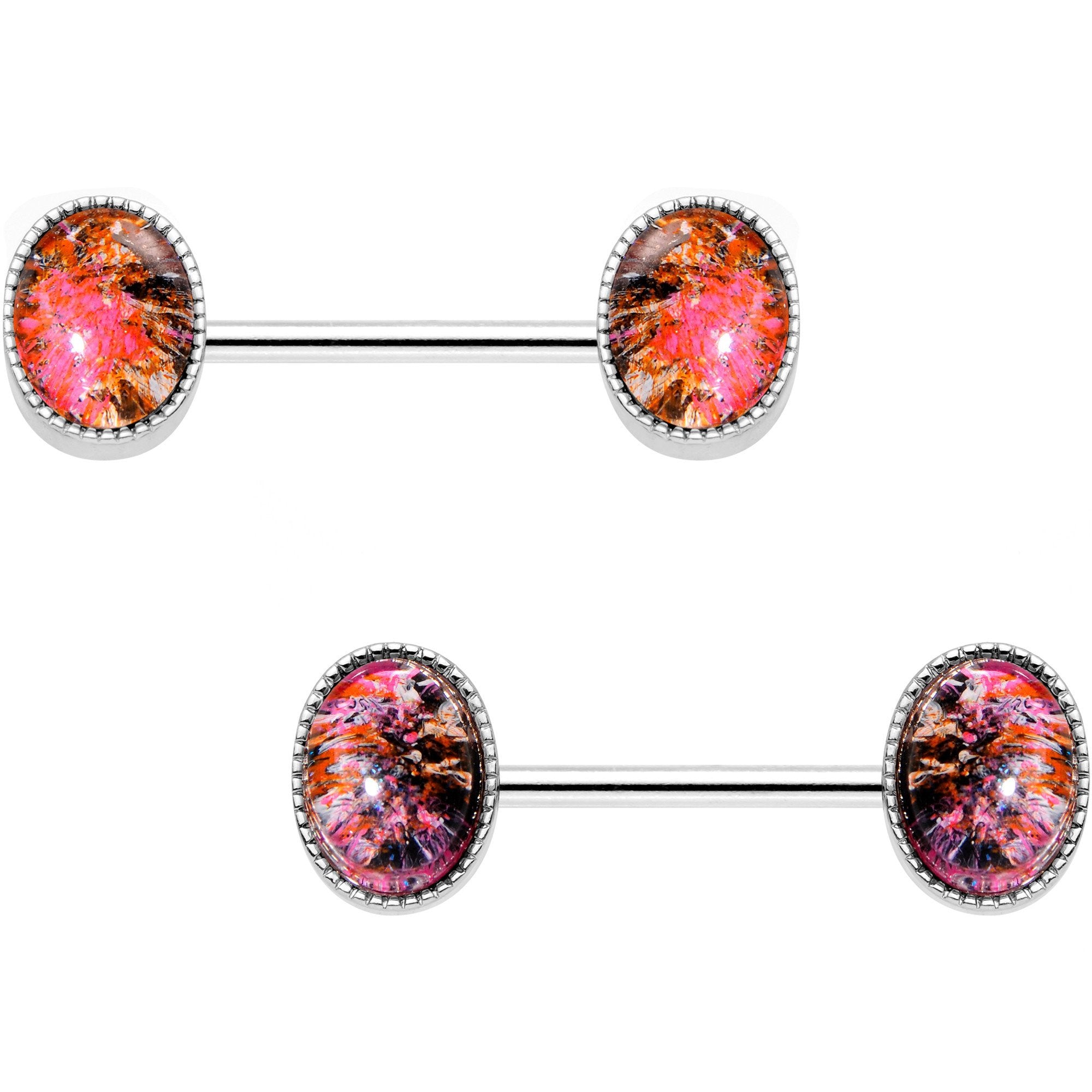 14 Gauge 5/8 Citrus Fun Orange Fruit Barbell Nipple Ring Set