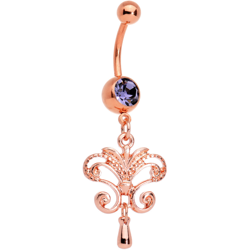 Purple Rose Gold Anodized Criss Cross Dangle Belly Ring