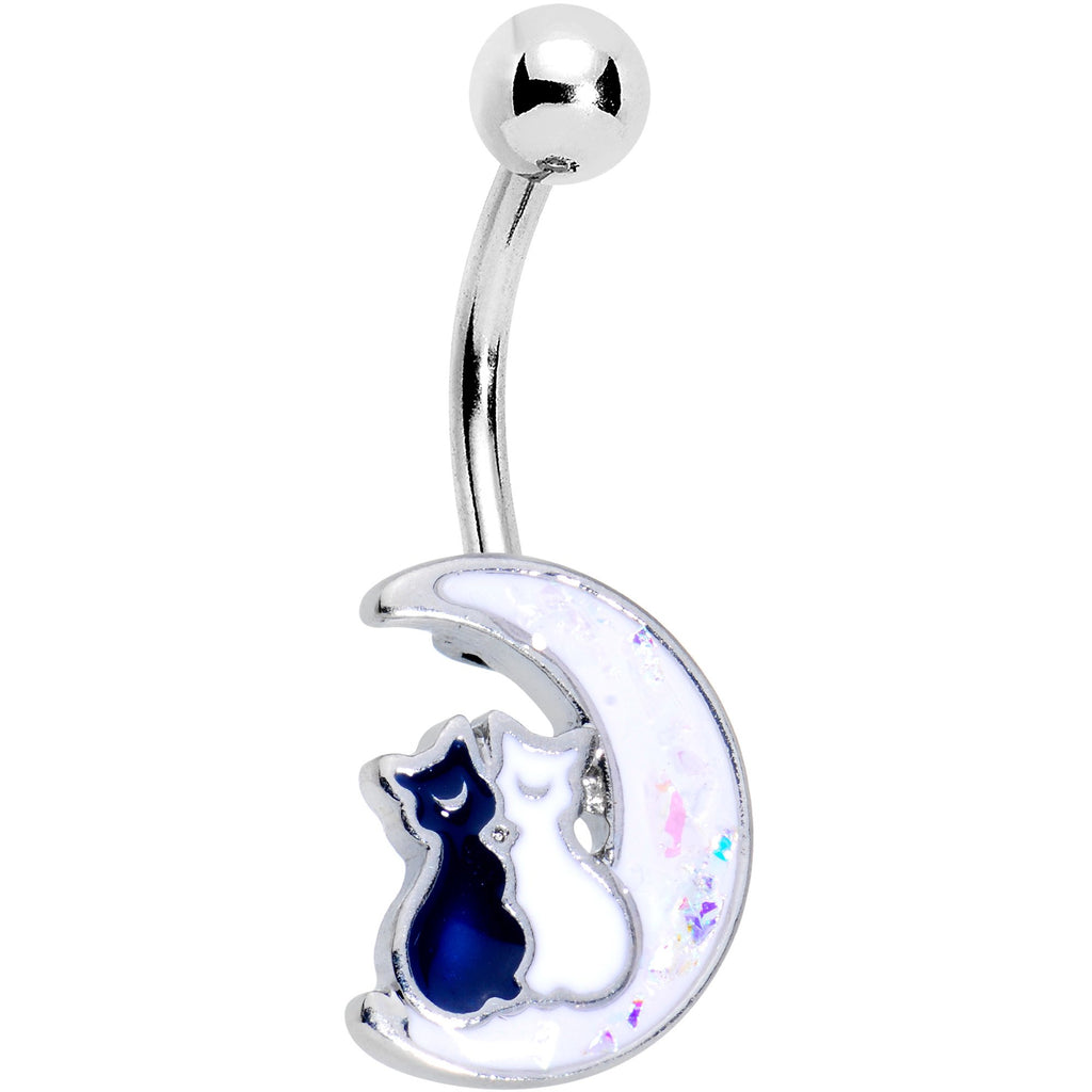 Cuddling Kitties White Moon Belly Ring 