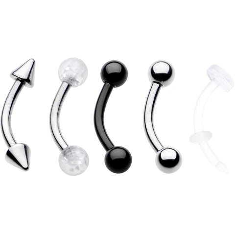 16 Gauge 5/16 Curved Barbell Eyebrow Ring Set of 5 – BodyCandy