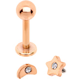Clear CZ Rose Gold PVD Star Internally Threaded Labret Set of 3 Ends