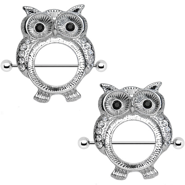 Clear Black Gem Shimmering Owl Nipple Shield Set of 2 14 Gauge 34mm ...