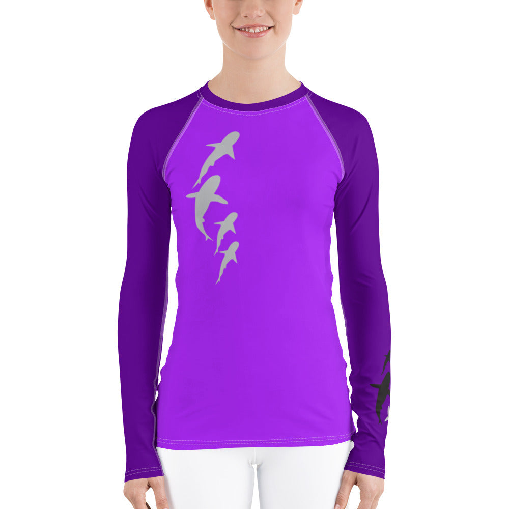 Download Shark Parade Purple Women S Rash Guard Ocean Dreams Pacific