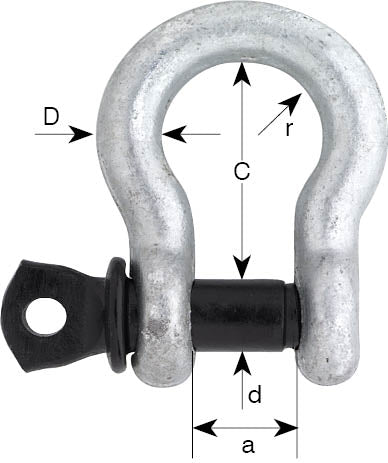 Black Pin US Fed Spec Screw Pin Bow Shackle
