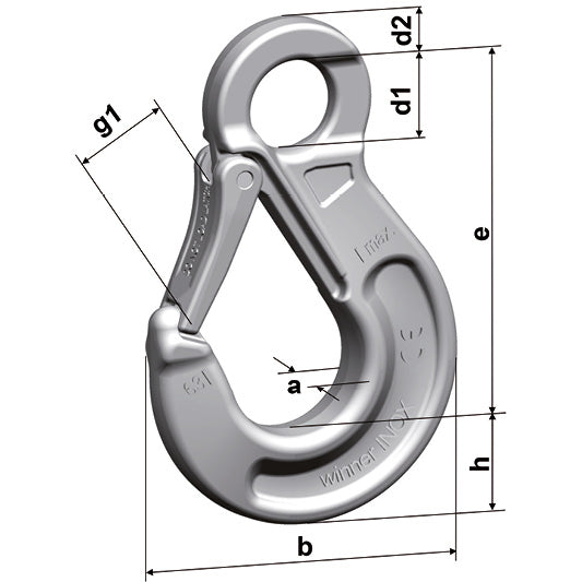Pewag Winner Inox HSWI stainless steel eye type sling hook with latch