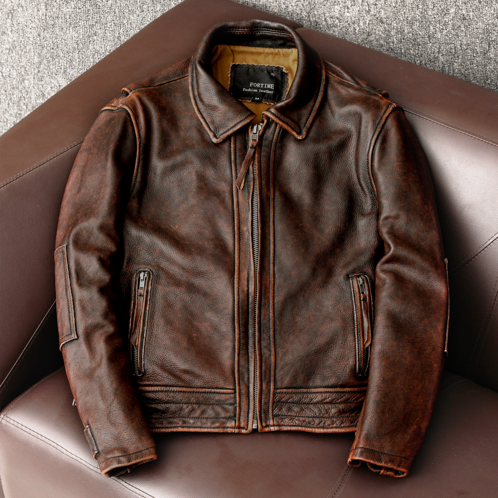 Amekaji Men's Genuine Cowhide Leather Jacket | Biker Forward