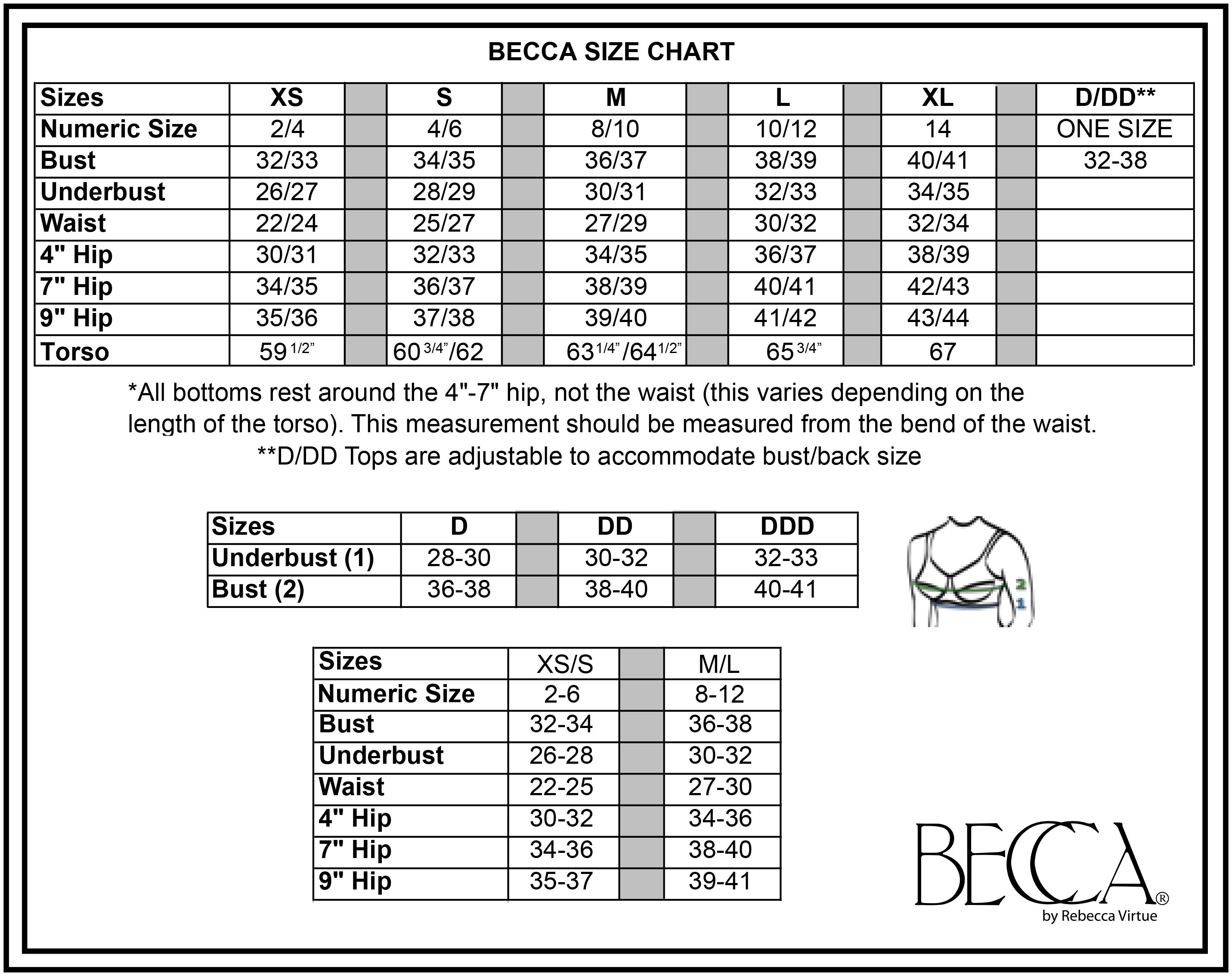 Becca By Virtue Size Chart