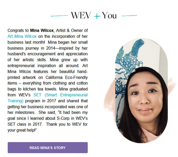 Mina on the WEV (Women's Economic Ventures) newsletter!