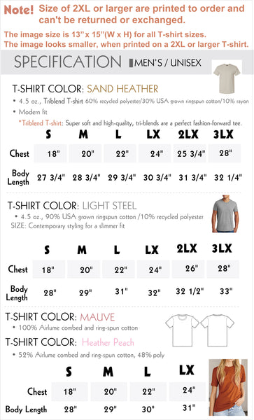 Unisex T-shirt size chart