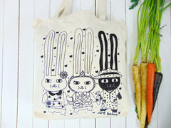 Canvas Tote Bag 60's Bunnies. BoBo, LuLu, LaLa