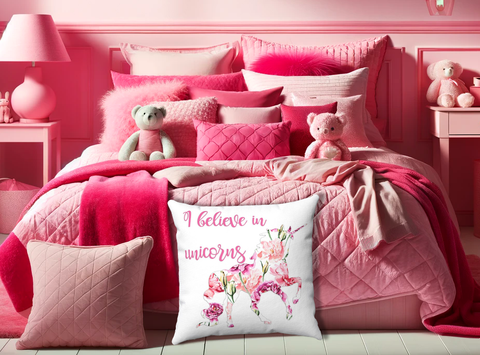 I Believe in Unicorns Decorative Throw Pillows, Home Decor Girls Bedroom