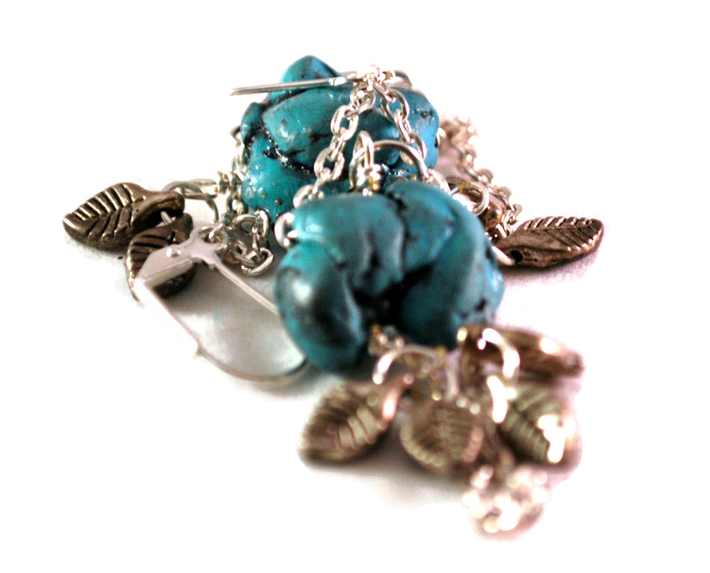 Faux Turquoise Nugget Earrings for Women with Chains and Charms ...