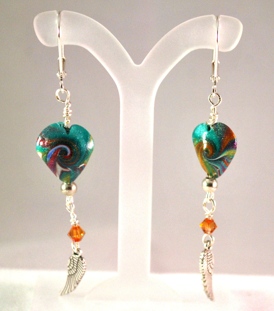 Heart and Wings Earrings for Women with Drop Charms and Long Dangles ...