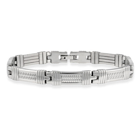 Stainless Steel Textured Rectangular Men's Link Bracelet