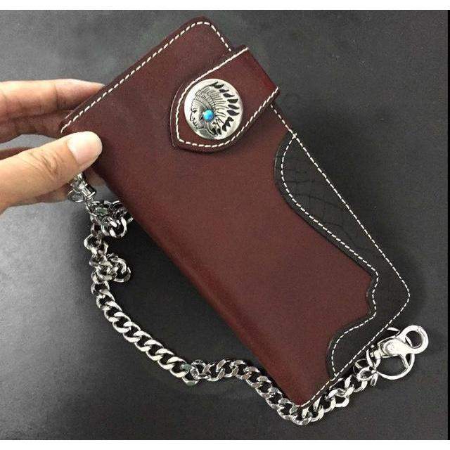 Brown Indian Concho Leather Chain Wallet